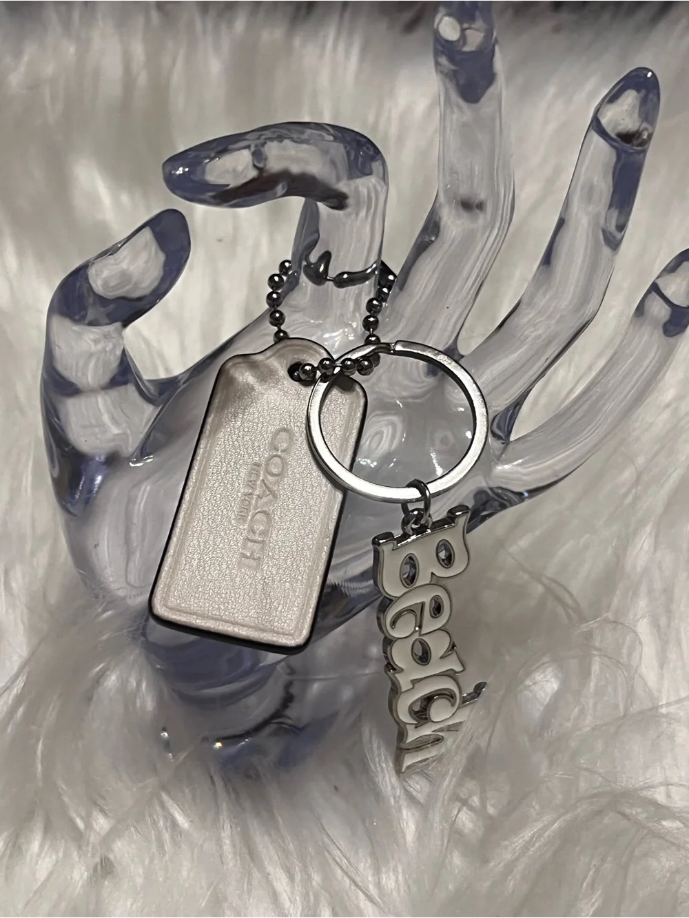 Coach  White Logo Tag  with unbranded Keychain